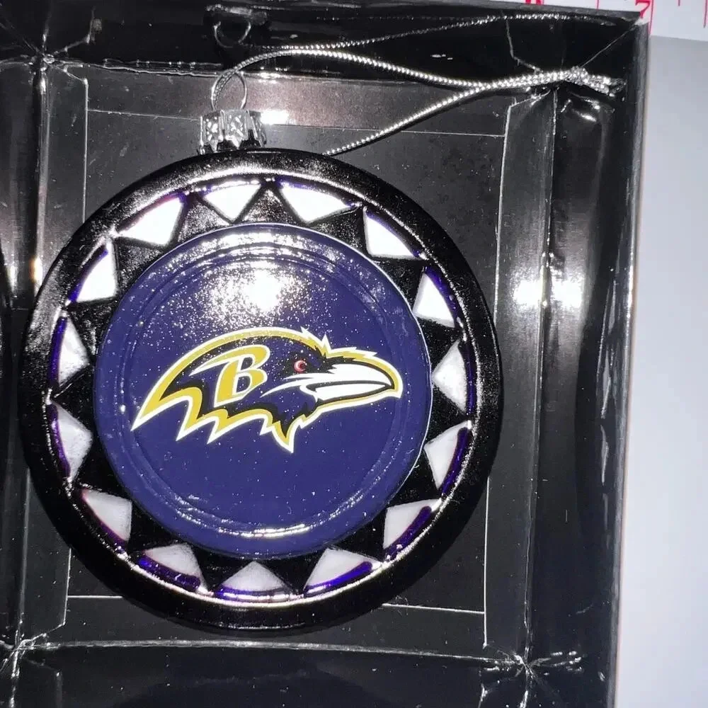 NFL Baltimore‎ ravens blown logo disc glass Ornament 4.5”